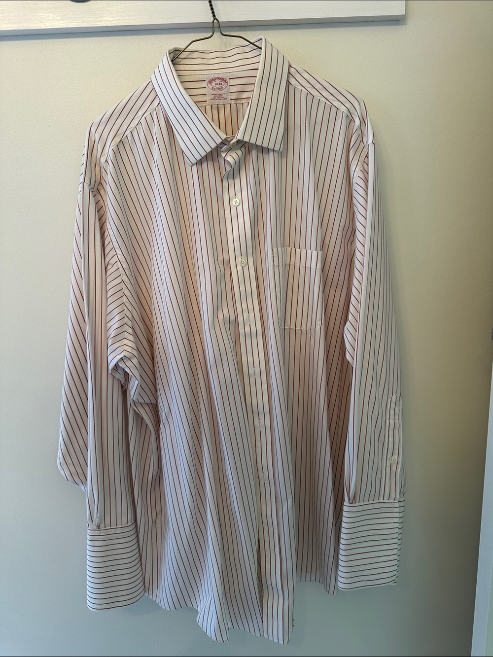 Brooks Brothers White Shirt with Thin Red Stripes